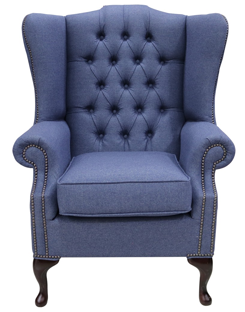 Product photograph of Chesterfield Prince 039 S High Back Wing Chair Calabria Navy Real Fabric In Queen Anne Style from Chesterfield Sofas.