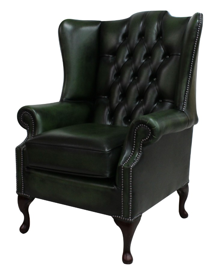 Product photograph of Chesterfield Prince 039 S High Back Wing Chair Mallory Style Antique Green Leather In Stock from Chesterfield Sofas.