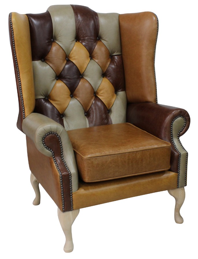 Product photograph of Chesterfield Prince 039 S High Back Wing Chair Patchwork Old English Leather In Mallory Style from Chesterfield Sofas