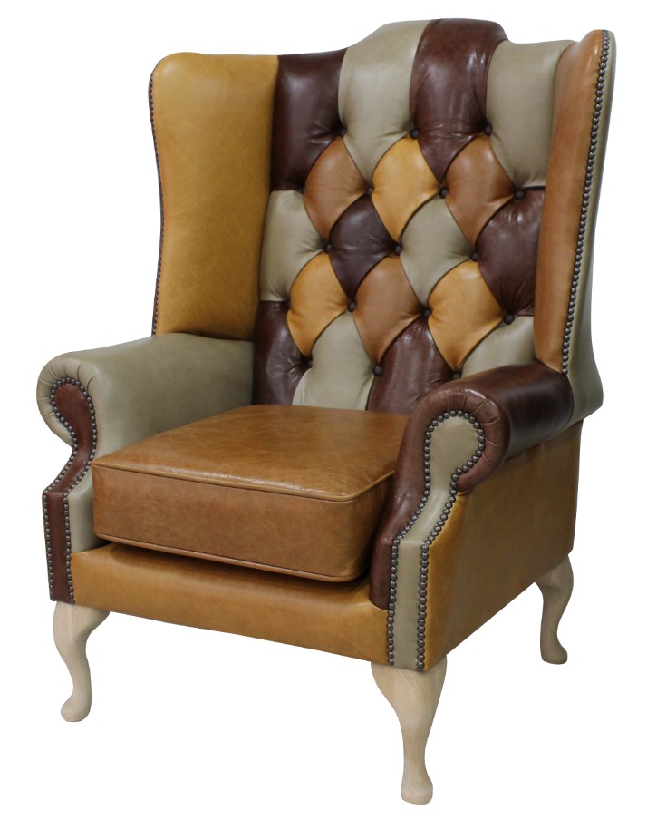 Product photograph of Chesterfield Prince 039 S High Back Wing Chair Patchwork Old English Leather In Mallory Style from Chesterfield Sofas.