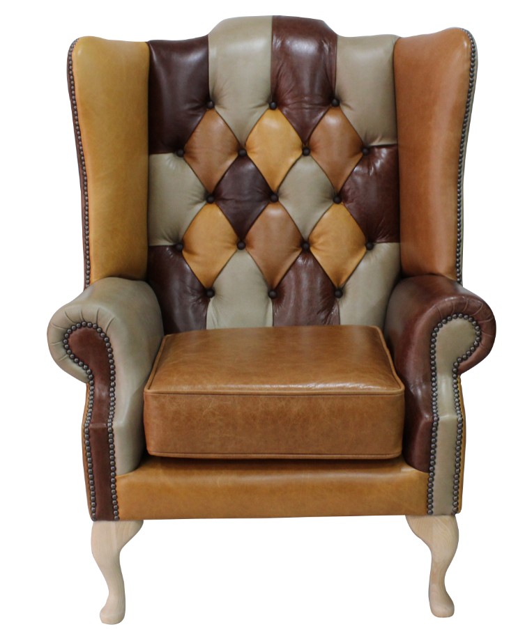 Product photograph of Chesterfield Prince 039 S High Back Wing Chair Patchwork Old English Leather In Mallory Style from Chesterfield Sofas.