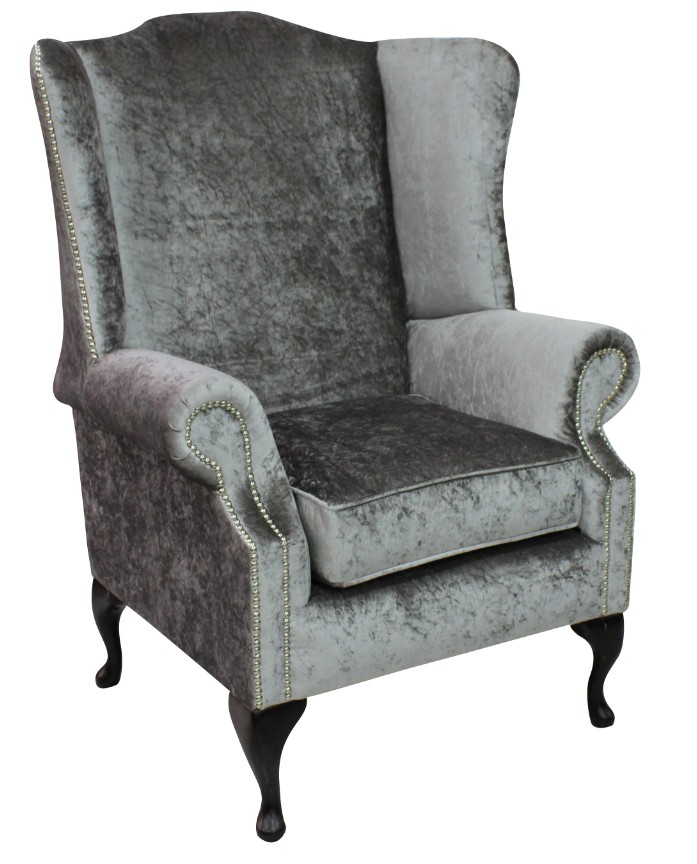 Product photograph of Chesterfield Prince 039 S High Back Wing Chair Shimmer Silver Velvet In Mallory Style from Chesterfield Sofas