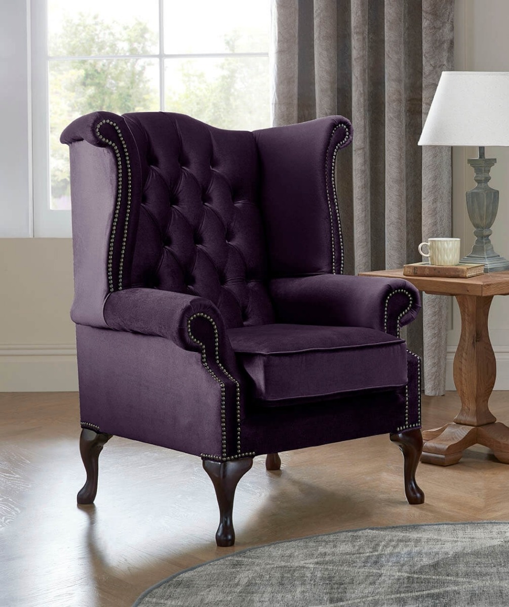 Product photograph of Chesterfield Queen Anne Beatrice Armchairs Malta Amethyst 03 from Chesterfield Sofas