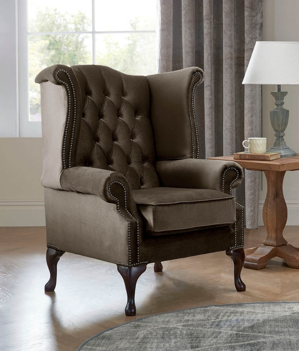 Product photograph of Chesterfield Queen Anne Beatrice Armchairs Malta Mushroom 07 from Chesterfield Sofas