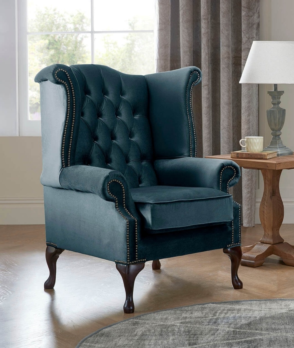 Product photograph of Chesterfield Queen Anne Beatrice Armchairs Malta Peacock 04 from Chesterfield Sofas