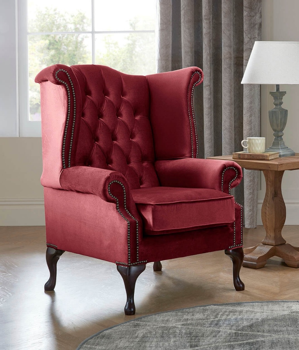 Product photograph of Chesterfield Queen Anne Beatrice Armchairs Malta Red 14 from Chesterfield Sofas