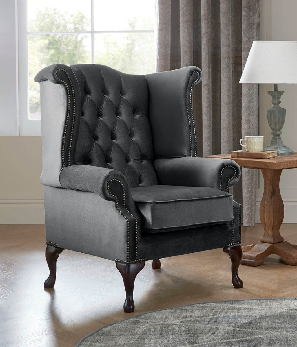 Product photograph of Chesterfield Queen Anne Beatrice Armchairs Malta Slate 05 from Chesterfield Sofas