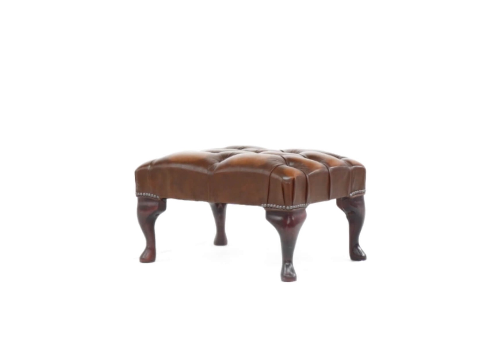 Product photograph of Chesterfield Queen Anne Footstool Antique Tan Real Leather In Classic Style from Chesterfield Sofas.