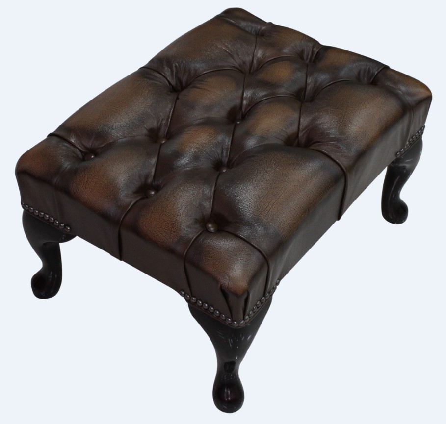 Product photograph of Chesterfield Queen Anne Footstool Antique Tan Real Leather In Classic Style from Chesterfield Sofas