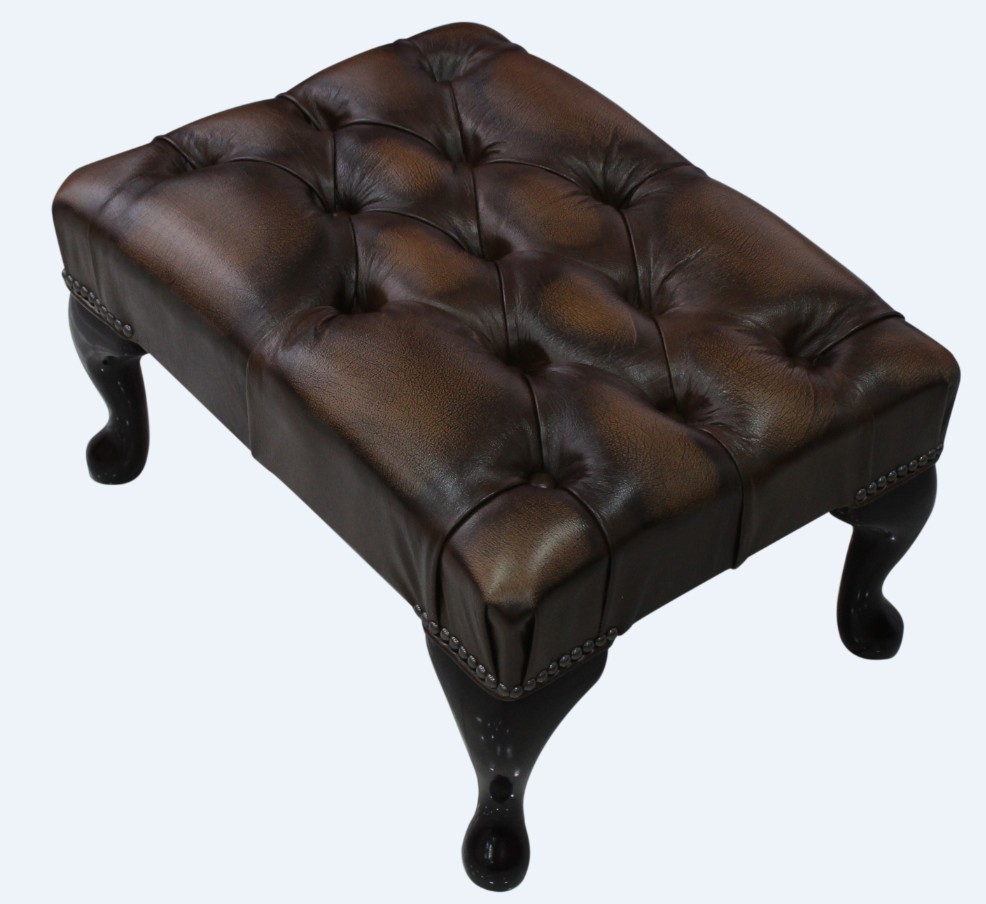 Product photograph of Chesterfield Queen Anne Footstool Antique Tan Real Leather In Classic Style from Chesterfield Sofas.