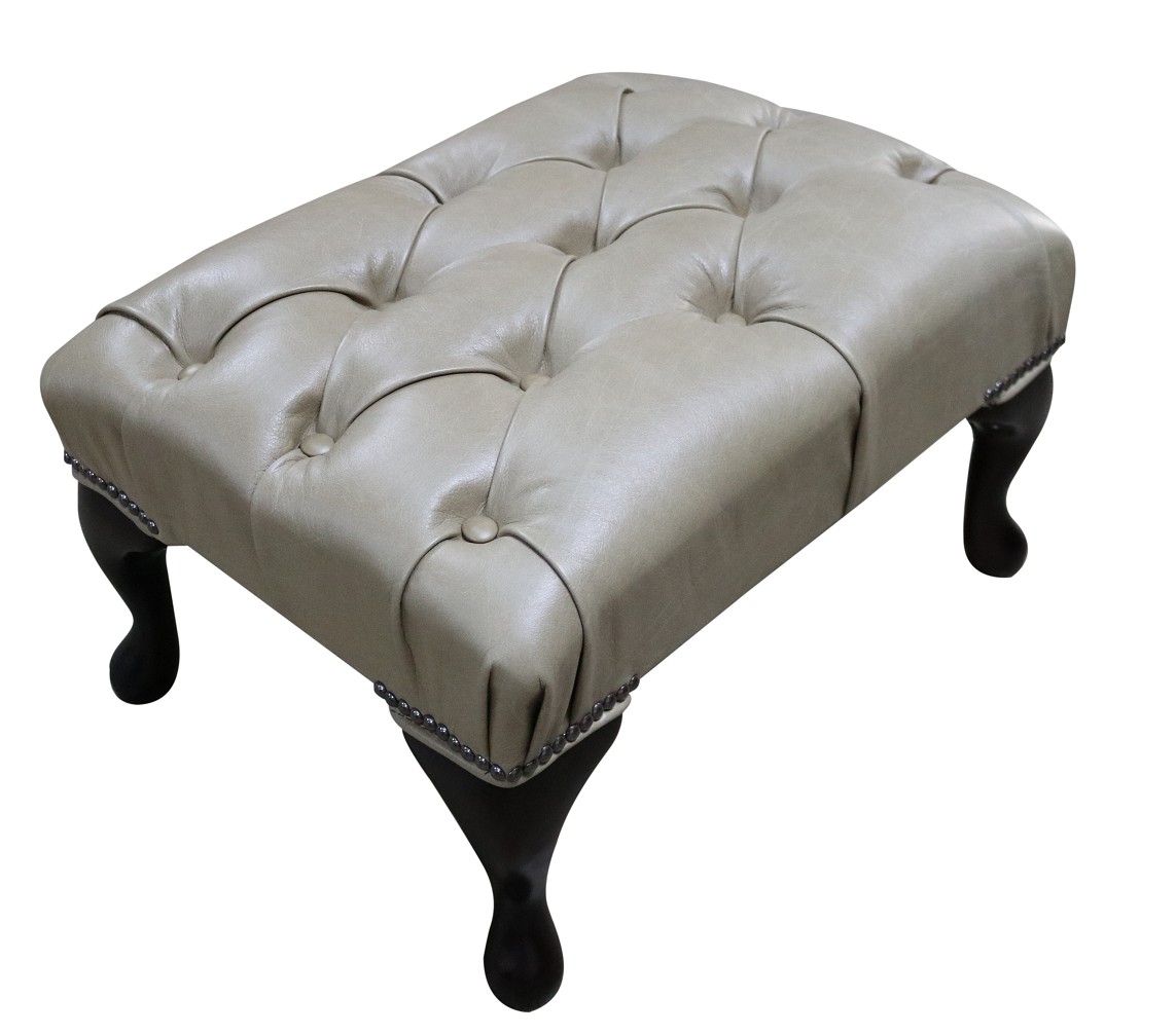 Product photograph of Chesterfield Queen Anne Footstool Old English Parchment Real Leather In Classic Style from Chesterfield Sofas