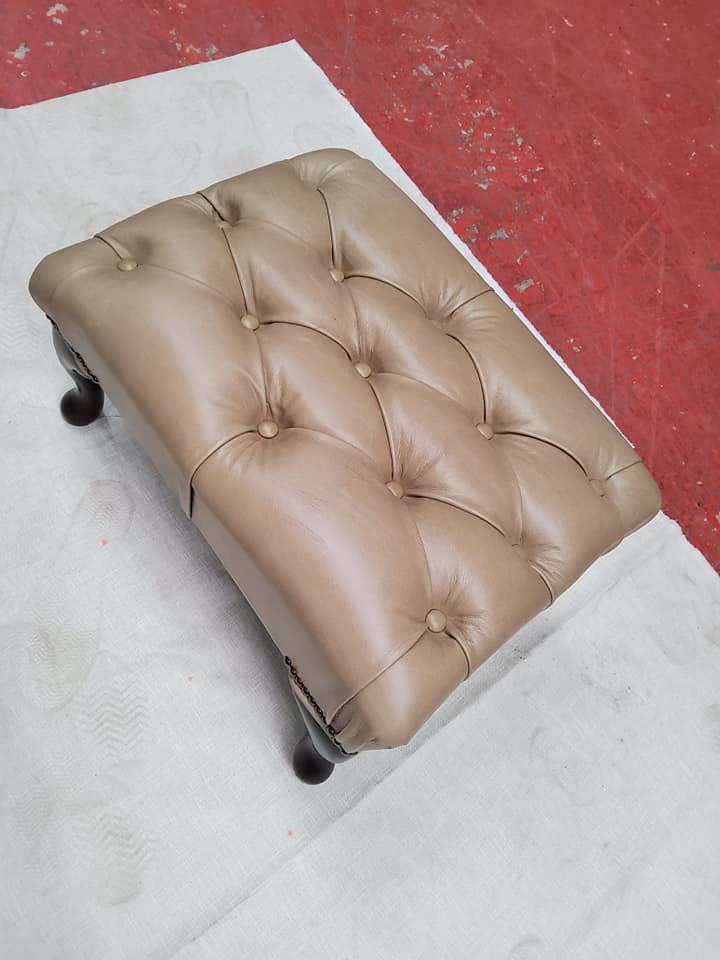 Product photograph of Chesterfield Queen Anne Footstool Old English Parchment Real Leather In Classic Style from Chesterfield Sofas.