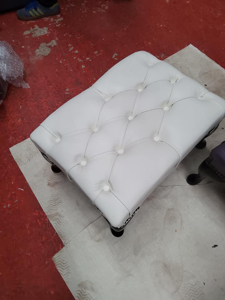 Product photograph of Chesterfield Queen Anne Footstool Shelly White Real Leather In Classic Style from Chesterfield Sofas.