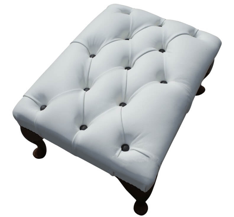Product photograph of Chesterfield Queen Anne Footstool White Real Leather With Black Buttons from Chesterfield Sofas.