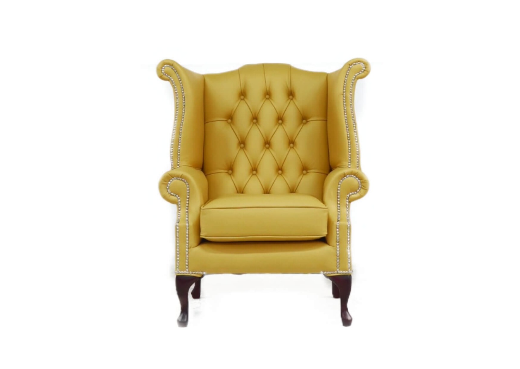 Product photograph of Chesterfield High Back Wing Chair Shelly Deluca Real Leather Bespoke In Queen Anne Style from Chesterfield Sofas.