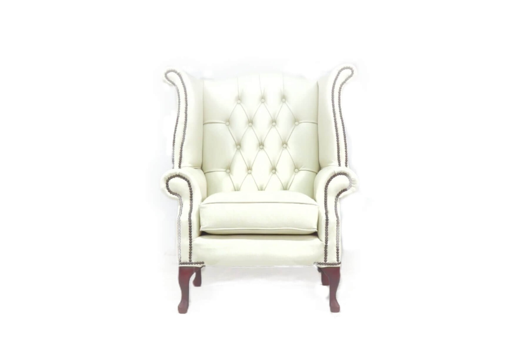 Product photograph of Chesterfield High Back Wing Chair Shelly White Real Leather Bespoke In Queen Anne Style from Chesterfield Sofas.