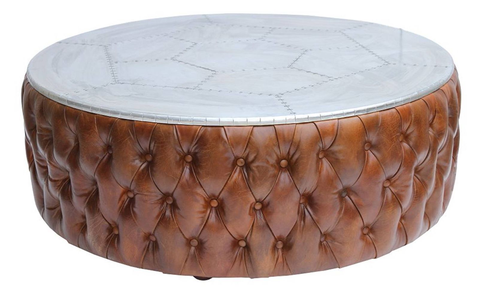 Product photograph of Chesterfield Round Aviator Coffee Table Vintage Brown Real Leather from Chesterfield Sofas