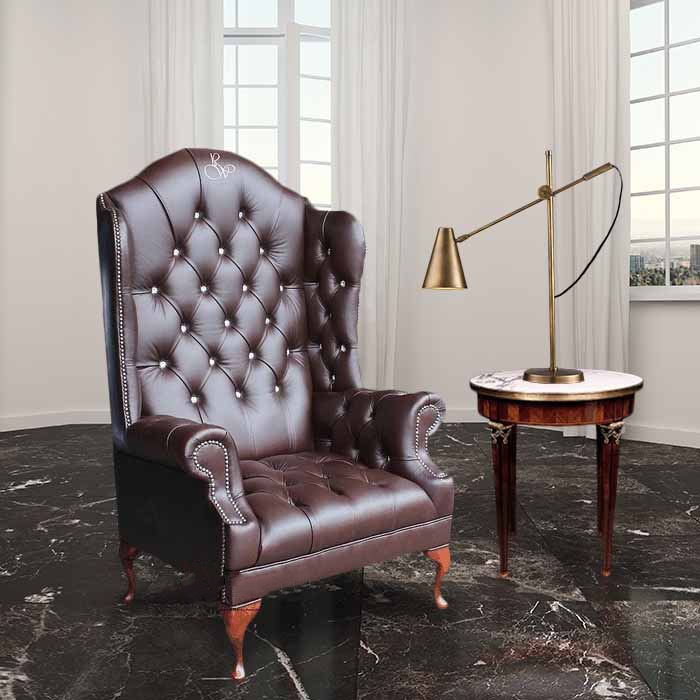 Product photograph of Chesterfield Scarface Chair Crystal Lized High Back Wing Chair Antique Brown Real Leather from Chesterfield Sofas