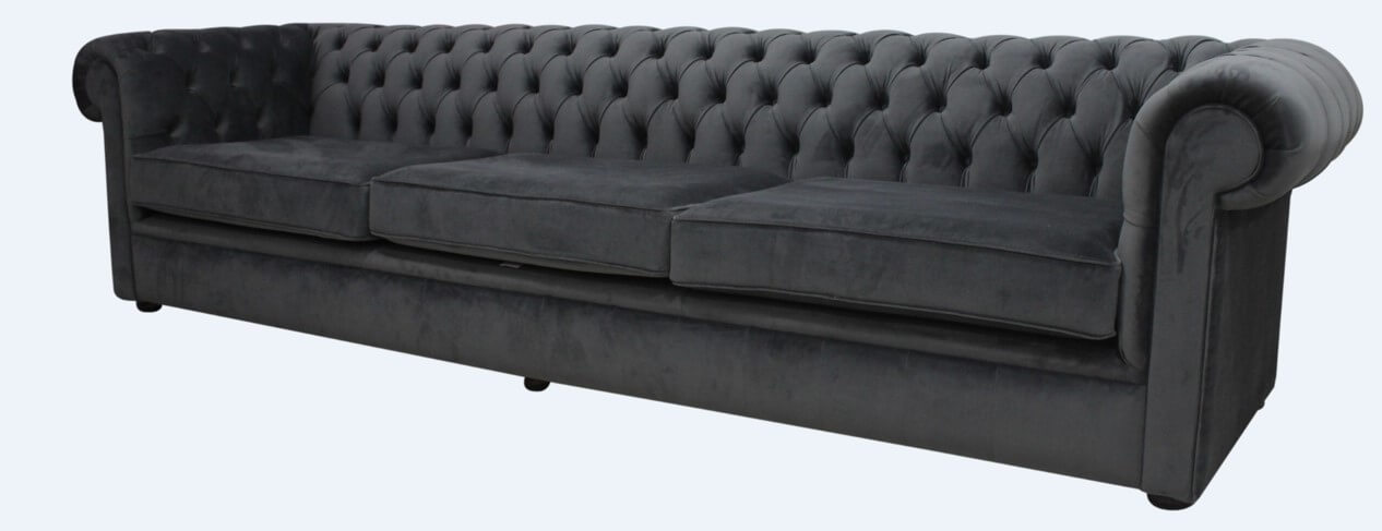 Product photograph of Chesterfield Thomas 5 Seater Amalfi Anthracite Black Velvet Fabric In Classic Style from Chesterfield Sofas.