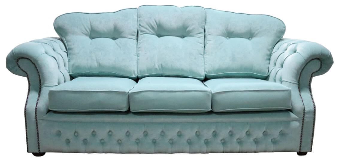 Product photograph of Chesterfield Traditional 3 Seater Sofa Pimlico Aqua Blue Fabric In Era Style from Chesterfield Sofas