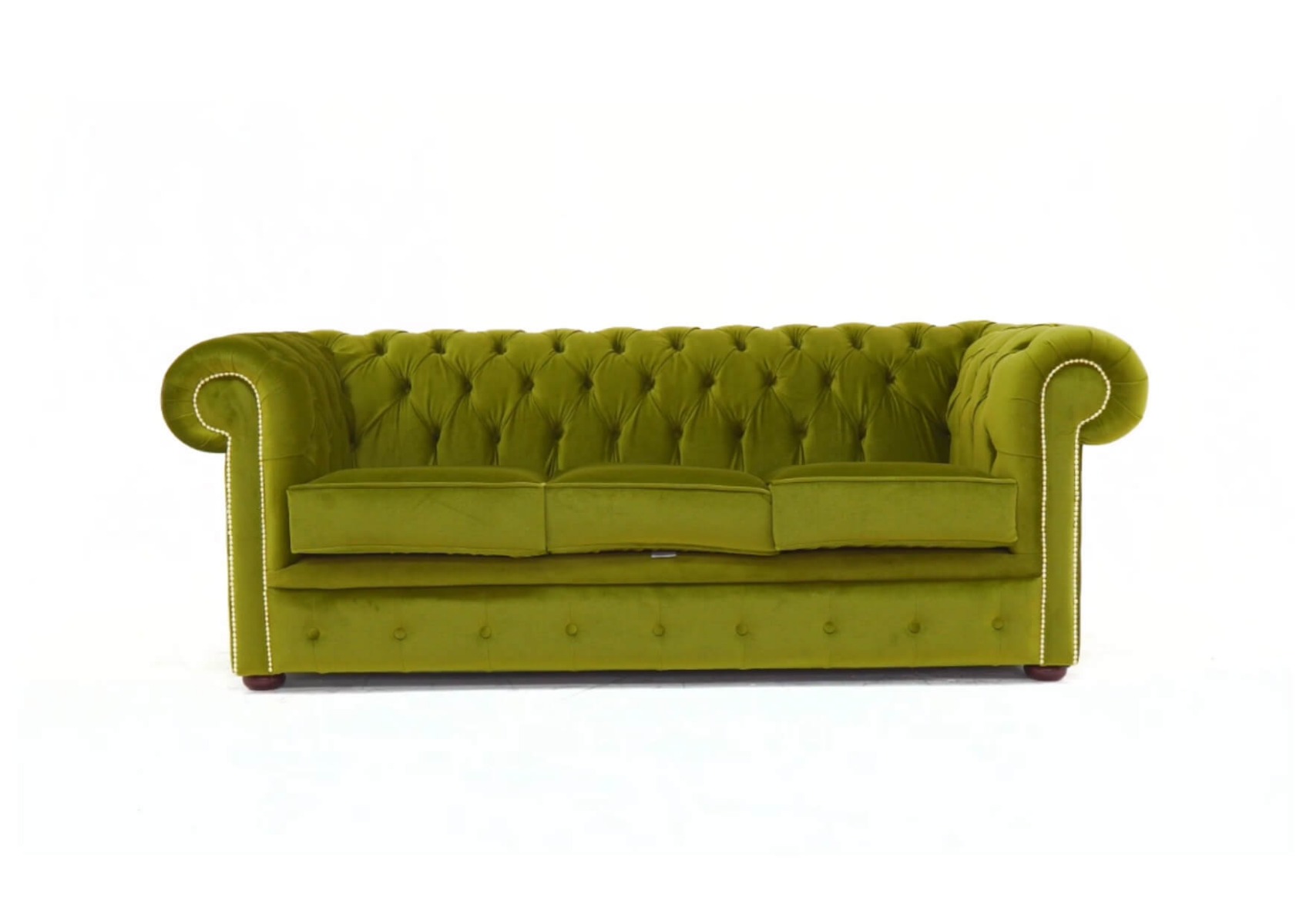 Product photograph of Chesterfield 3 Seater Malta Grass Green Real Velvet Fabric Sofa In Classic Style from Chesterfield Sofas.
