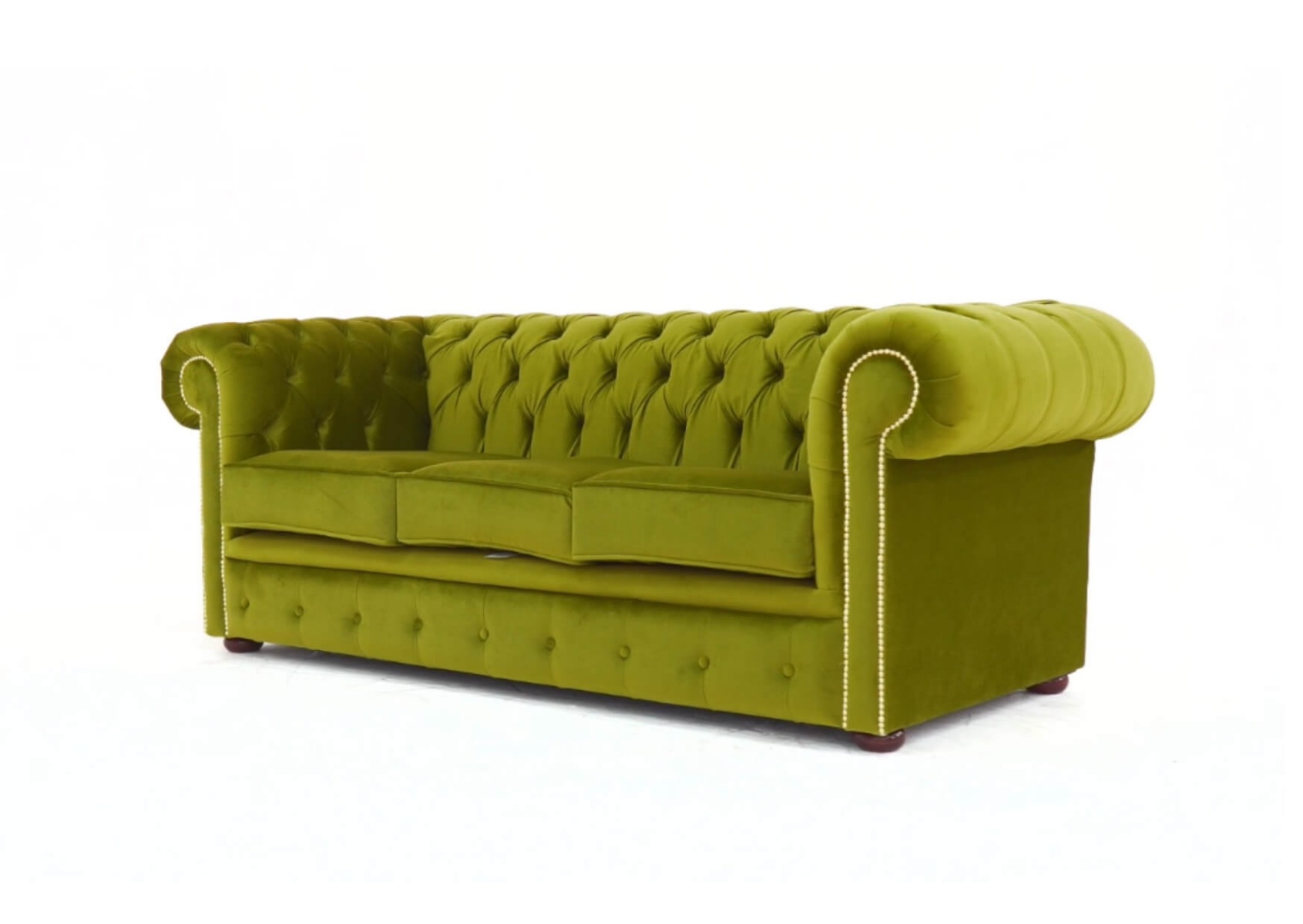 Product photograph of Chesterfield 3 Seater Malta Grass Green Real Velvet Fabric Sofa In Classic Style from Chesterfield Sofas.