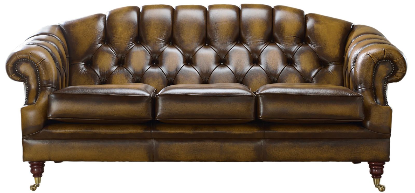 Product photograph of Chesterfield 3 Seater Sofa Settee Antique Gold Leather In Victoria Style from Chesterfield Sofas