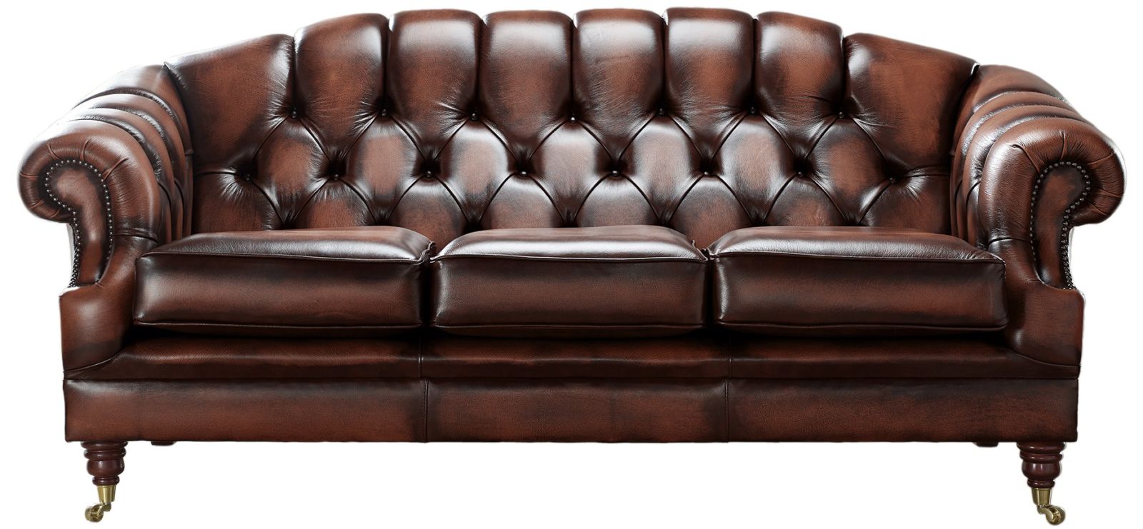 Product photograph of Chesterfield 3 Seater Antique Light Rust Leather Sofa Settee Bespoke In Victoria Style from Chesterfield Sofas