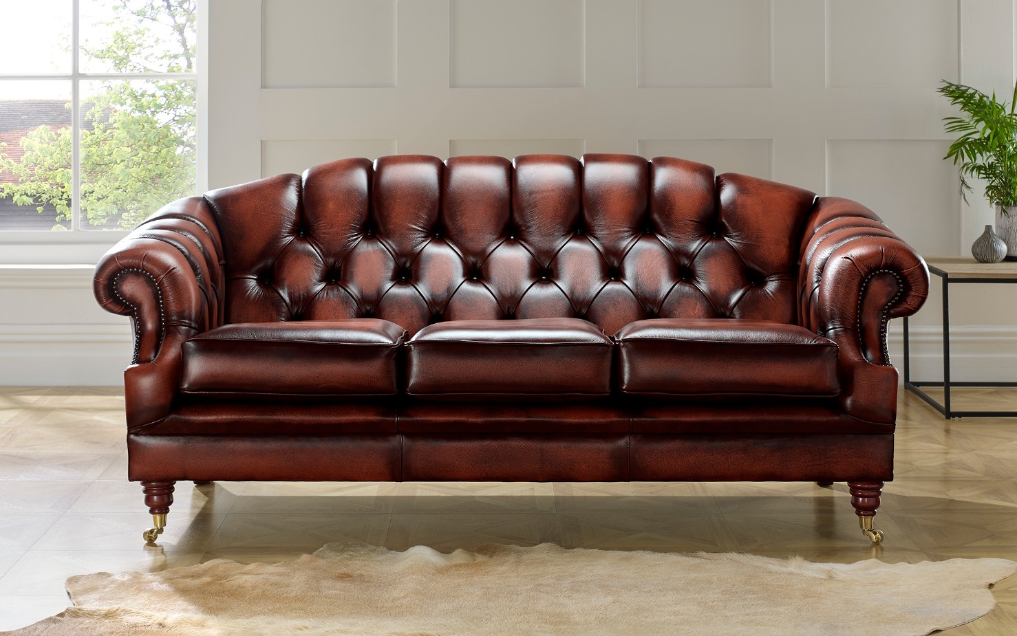 Product photograph of Chesterfield 3 Seater Sofa Settee Antique Rust Leather In Victoria Style from Chesterfield Sofas