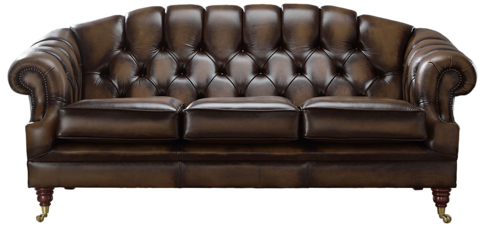 Product photograph of Chesterfield 3 Seater Antique Brown Leather Sofa Settee In Victoria Style from Chesterfield Sofas