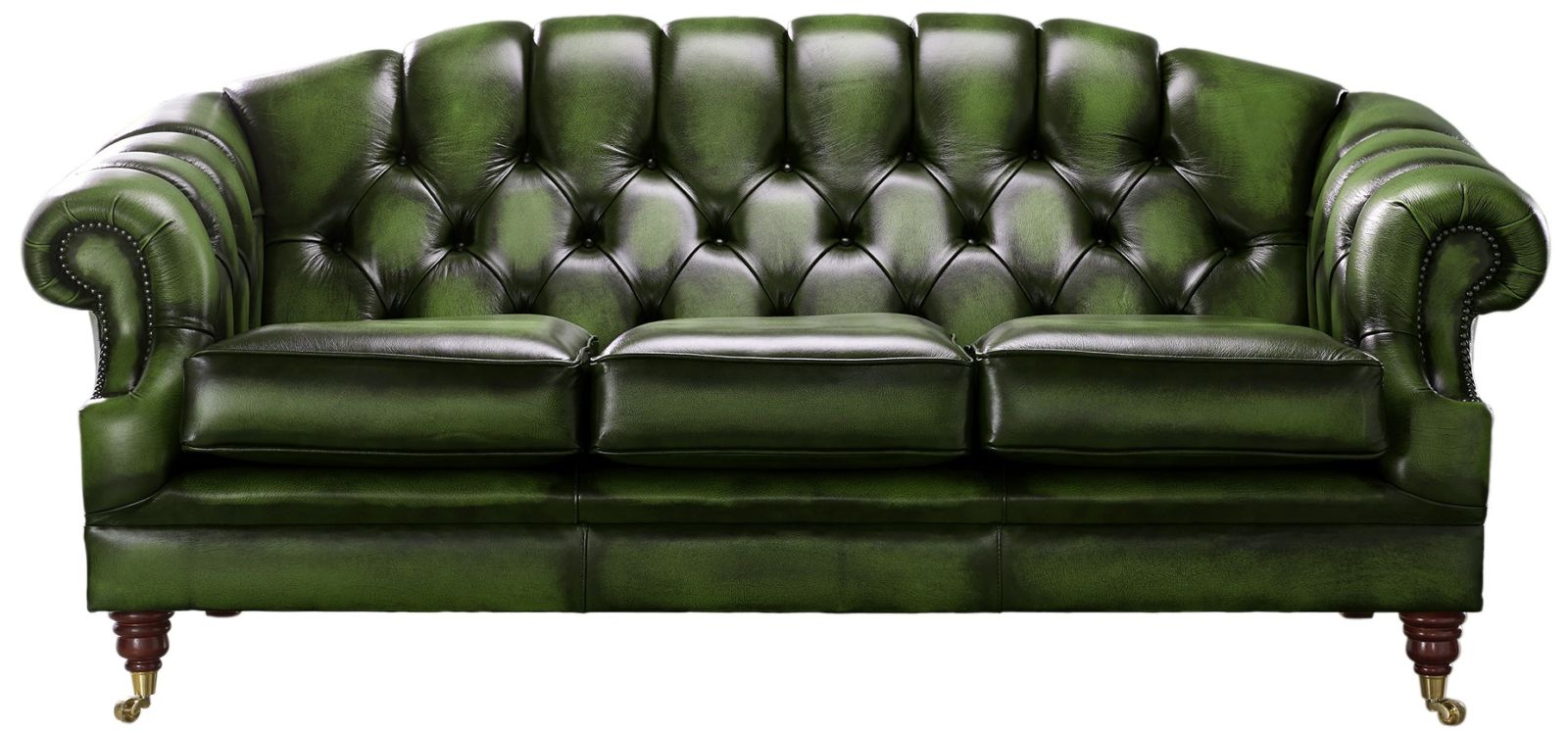 Product photograph of Chesterfield 3 Seater Antique Green Leather Sofa Settee In Victoria Style from Chesterfield Sofas