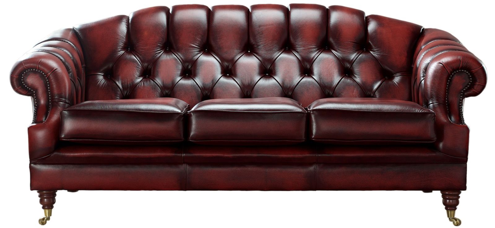 Product photograph of Chesterfield 3 Seater Sofa Settee Antique Oxblood Red Real Leather In Victoria Style from Chesterfield Sofas
