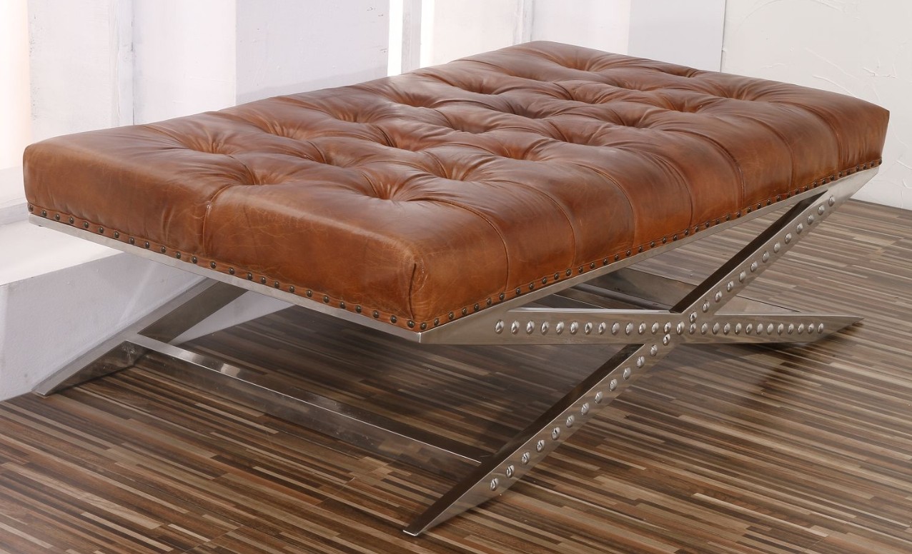 Product photograph of Chesterfield Vintage Buttoned Criss Cross Footstool Brown Real Leather from Chesterfield Sofas