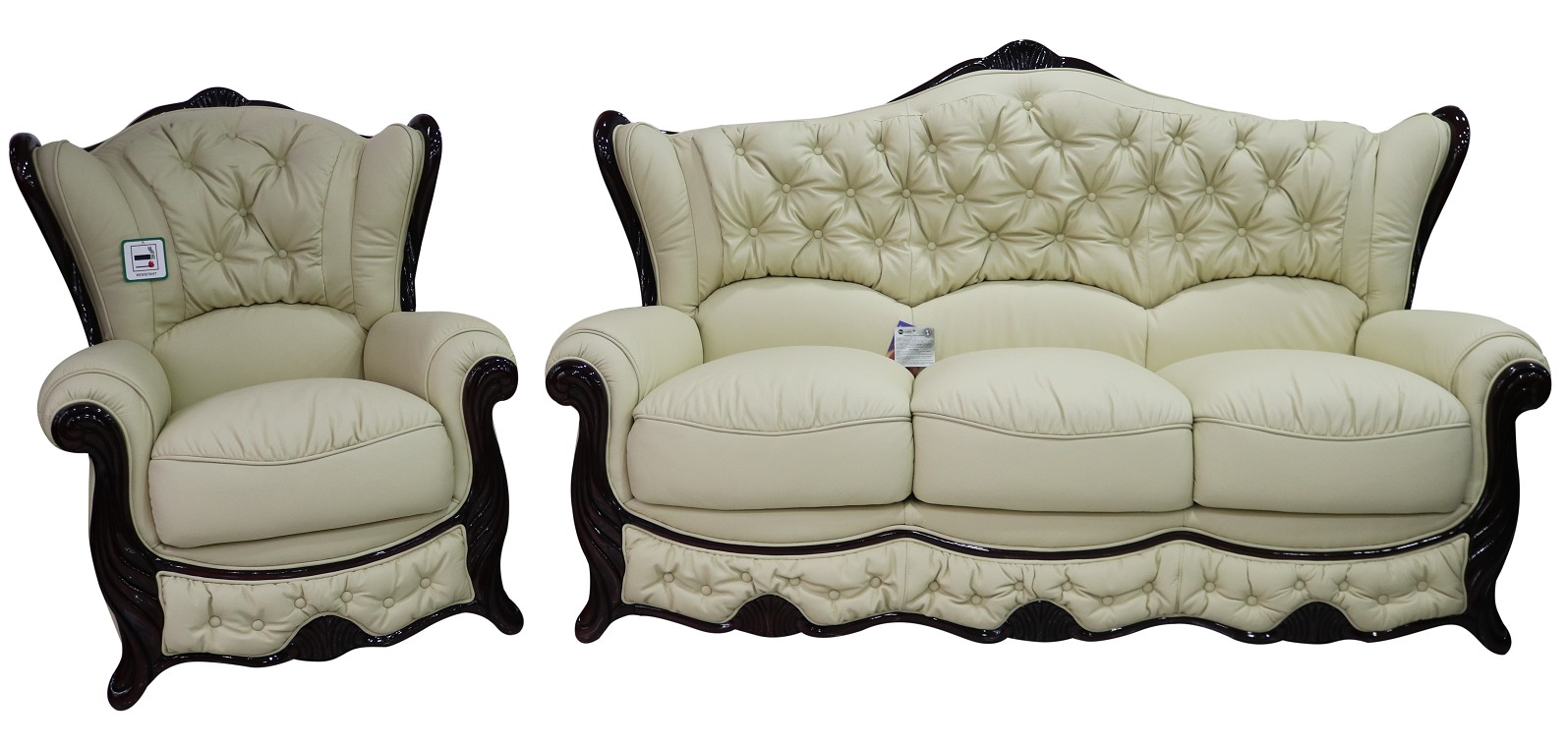 Product photograph of Christina Handmade 3 Seater Armchair Sofa Suite Genuine Italian Cream Real Leather from Chesterfield Sofas