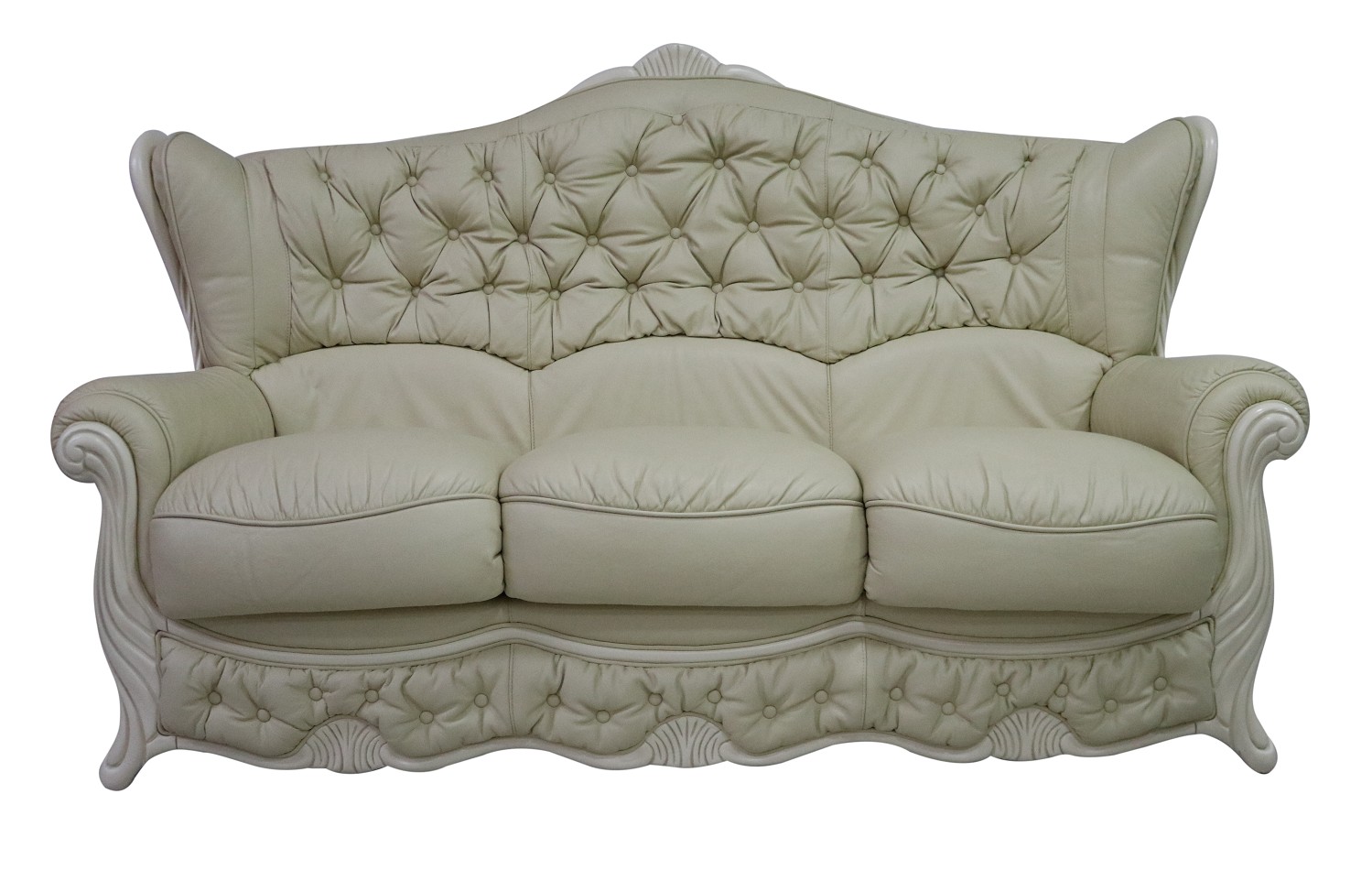 Product photograph of Christina Handmade 3 Seater Sofa Genuine Italian Cream Real Leather With Cream Wood from Chesterfield Sofas