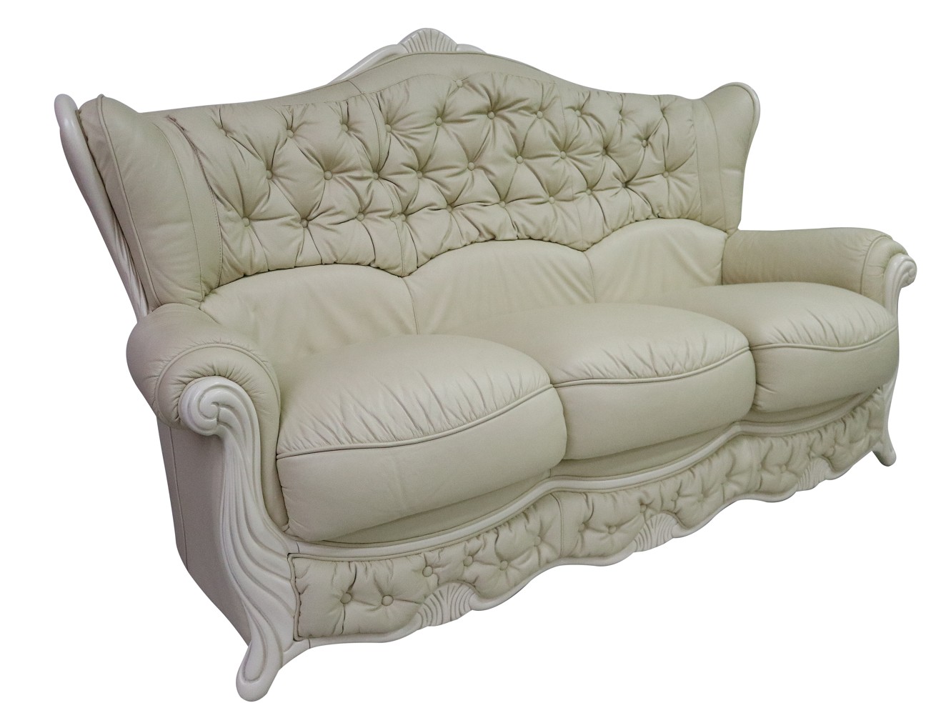 Product photograph of Christina Handmade 3 Seater Sofa Genuine Italian Cream Real Leather With Cream Wood from Chesterfield Sofas.