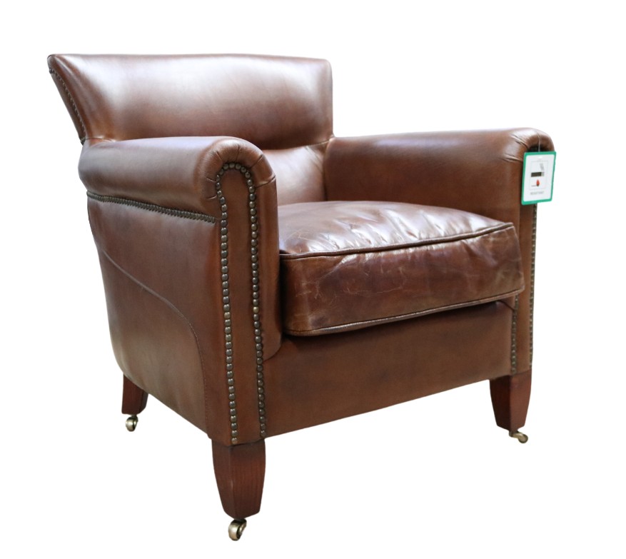 Product photograph of Classic Handmade Armchair Distressed Brown Real Leather from Chesterfield Sofas