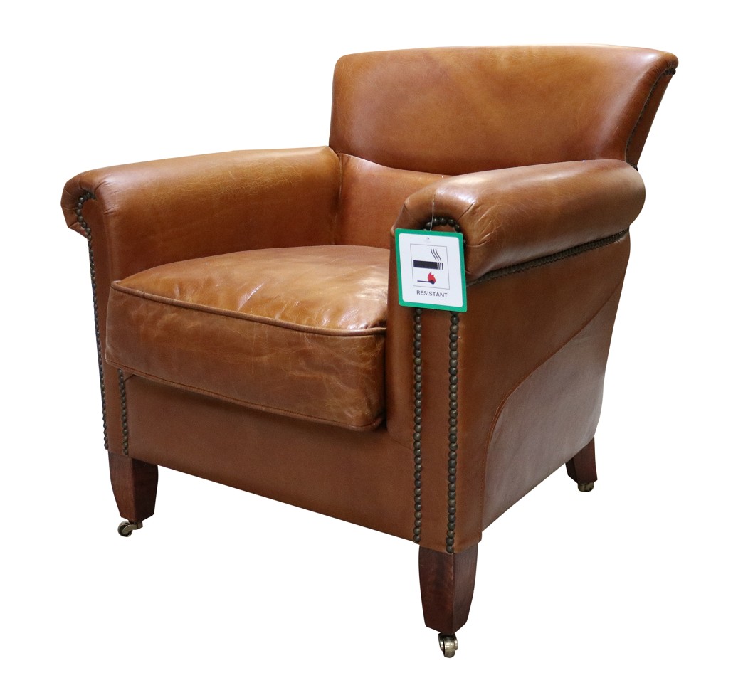 Product photograph of Classic Handmade Armchair Distressed Tan Real Leather from Chesterfield Sofas.