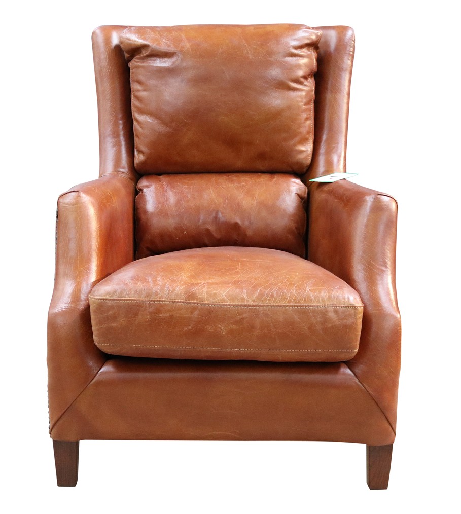 Product photograph of Crofter Genuine High Back Chair Vintage Tan Distressed Real Leather from Chesterfield Sofas.