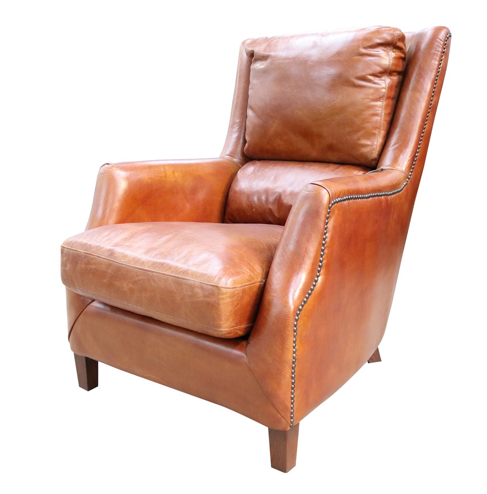 Product photograph of Crofter Genuine High Back Chair Vintage Tan Distressed Real Leather from Chesterfield Sofas.