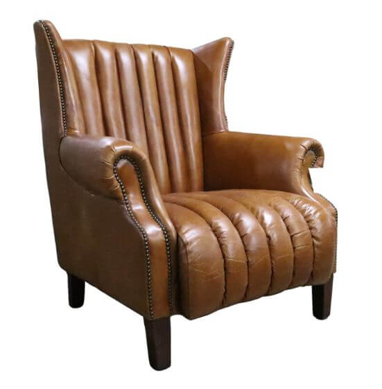 Product photograph of Cuban Cigar Handmade Wingback Chair Vintage Distressed Tan Real Leather In Stock from Chesterfield Sofas