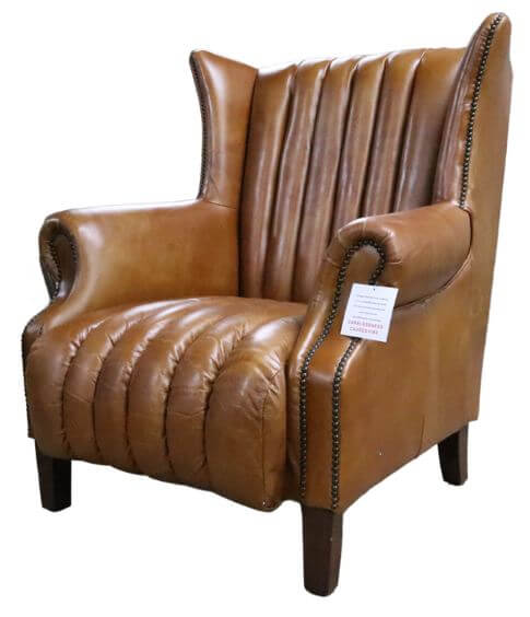 Product photograph of Cuban Cigar Handmade Wingback Chair Vintage Distressed Tan Real Leather In Stock from Chesterfield Sofas.
