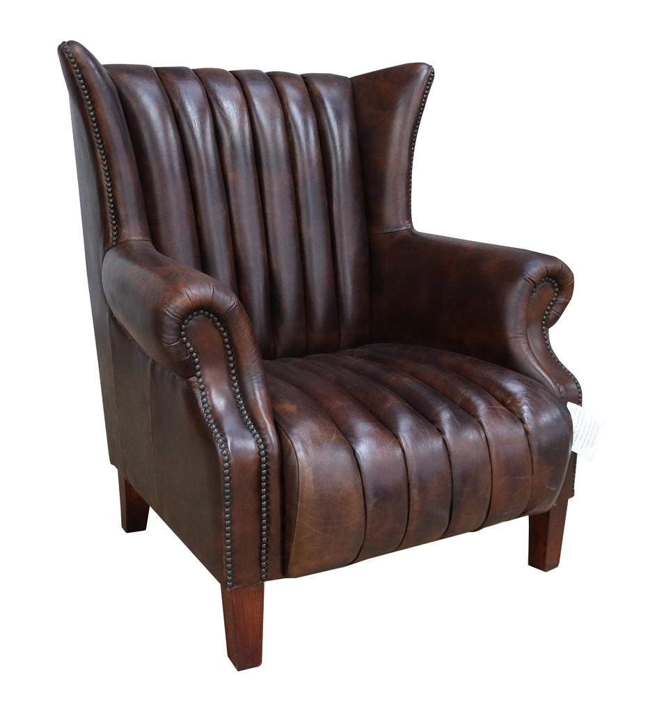 Product photograph of Cuban Cigar Handmade Wingback Chair Vintage Tobacco Brown Distressed Real Leather from Chesterfield Sofas