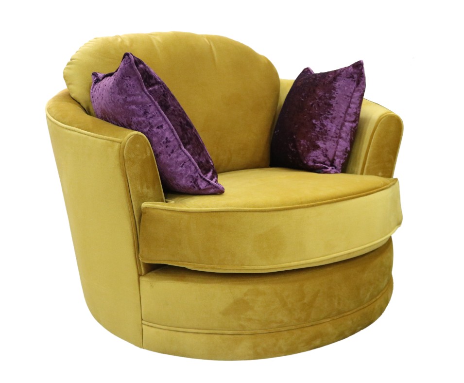 Product photograph of Cuddler Snuggle Malta Gold Real Velvet Swivel Armchair from Chesterfield Sofas