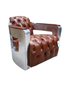 Aviator Chesterfield Armchair Buttoned Seat Distressed Vintage Tan Leather 