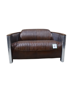 Aviator Pilot Vintage 2 Seater Sofa Brown Distressed Real Leather