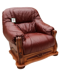Belgium Armchair Genuine Italian Burgandy Real Leather With Storage Drawer