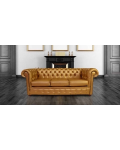 Chesterfield Handmade 3 Seater Settee Batani Gold Faux Leather In Classic Style