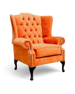 Chesterfield Bloomsbury Flat Wing Queen Anne Chair In Nuovo Marmalade Orange Fabric