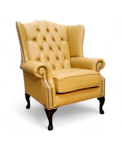 Chesterfield Bloomsbury Flat Wing Queen Anne High Back Chair In Parchment Leather
